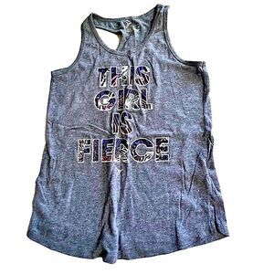 🌴 Old Navy Girls Gray Active Tank “This Girl is Fierce” Go-Dry L (10–12)